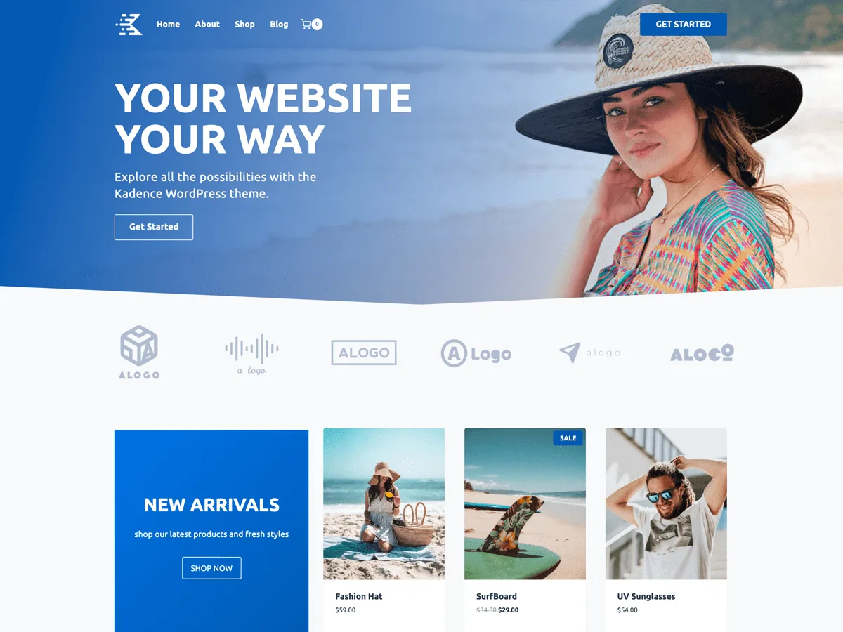 Kadence WordPress theme interface