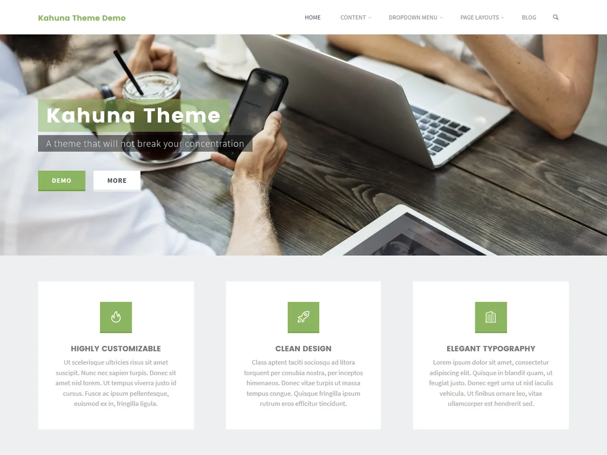Kahuna web sitesi teması önizlemesi