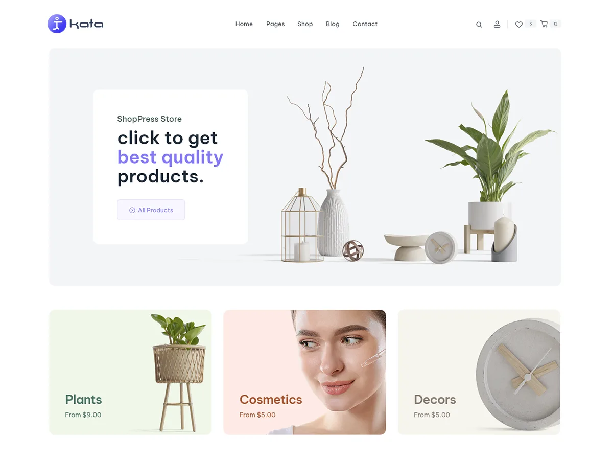 Kata web sitesi teması ile oluşturulmuş örnek bir web sitesi görünümü