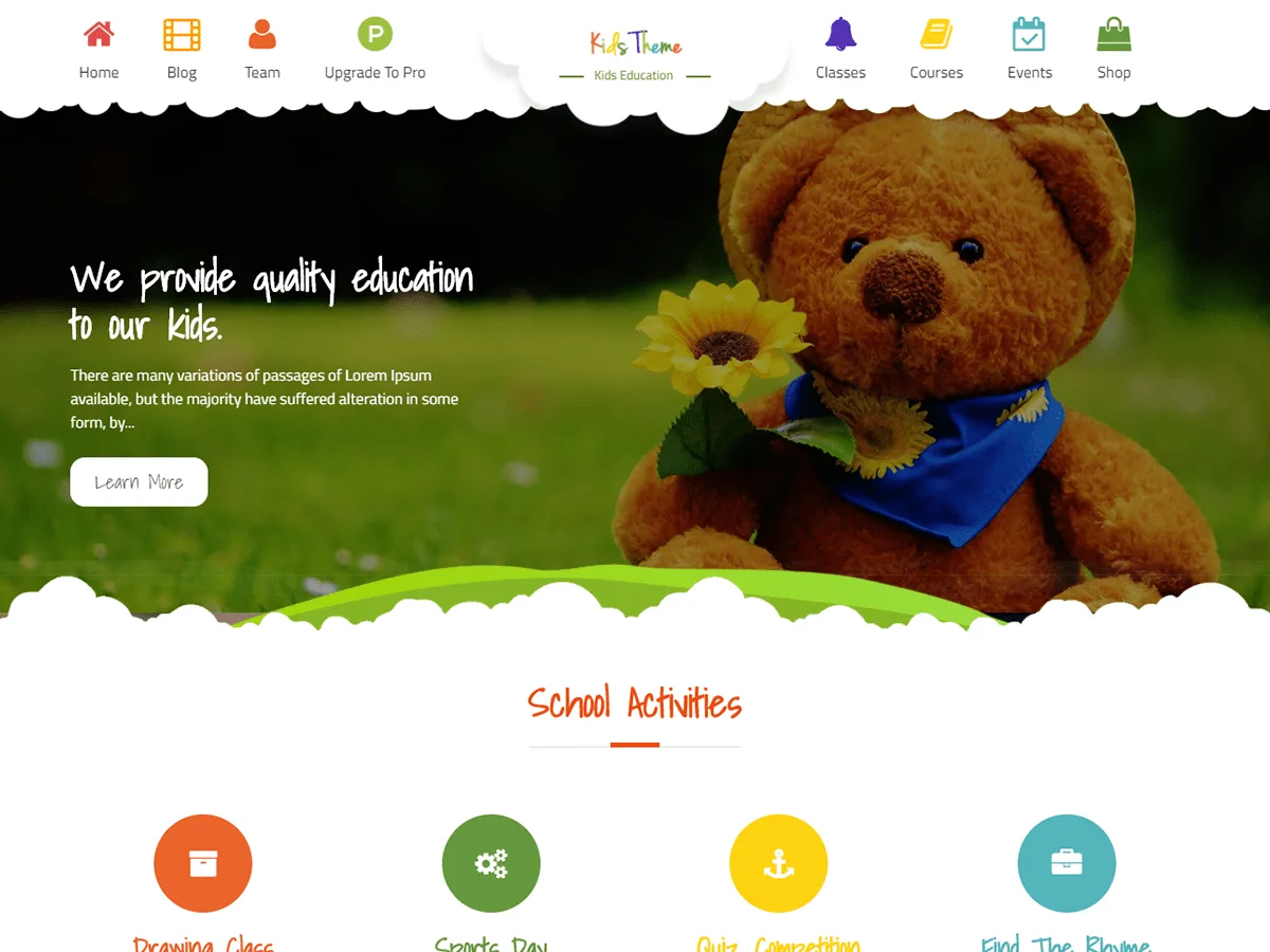 Kids Education web sitesi teması önizlemesi