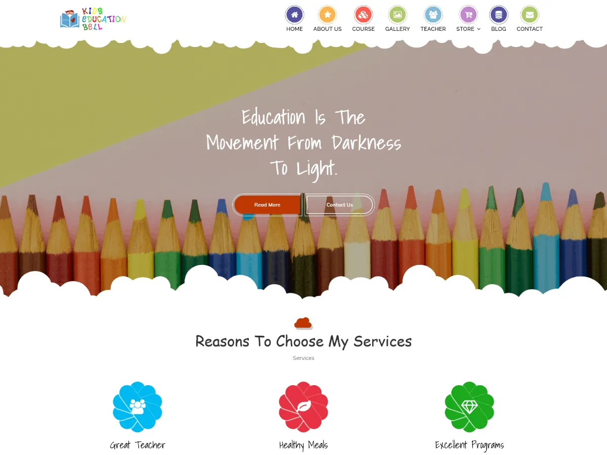 Kids Education Bell web sitesi teması önizlemesi