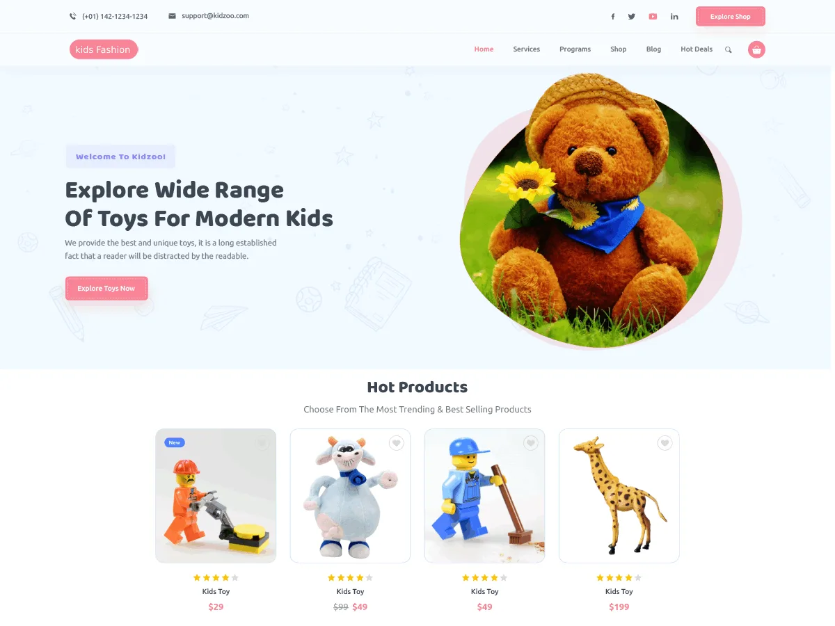 Kids Fashion web sitesi teması çocuk web siteleri için modern tasarım