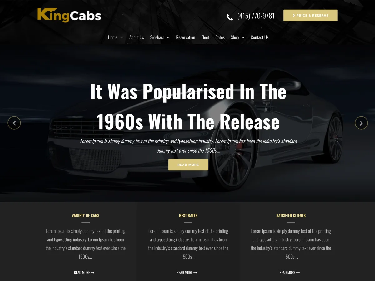 Kingcabs teması ile taksi ve transfer web sitesi örneği
