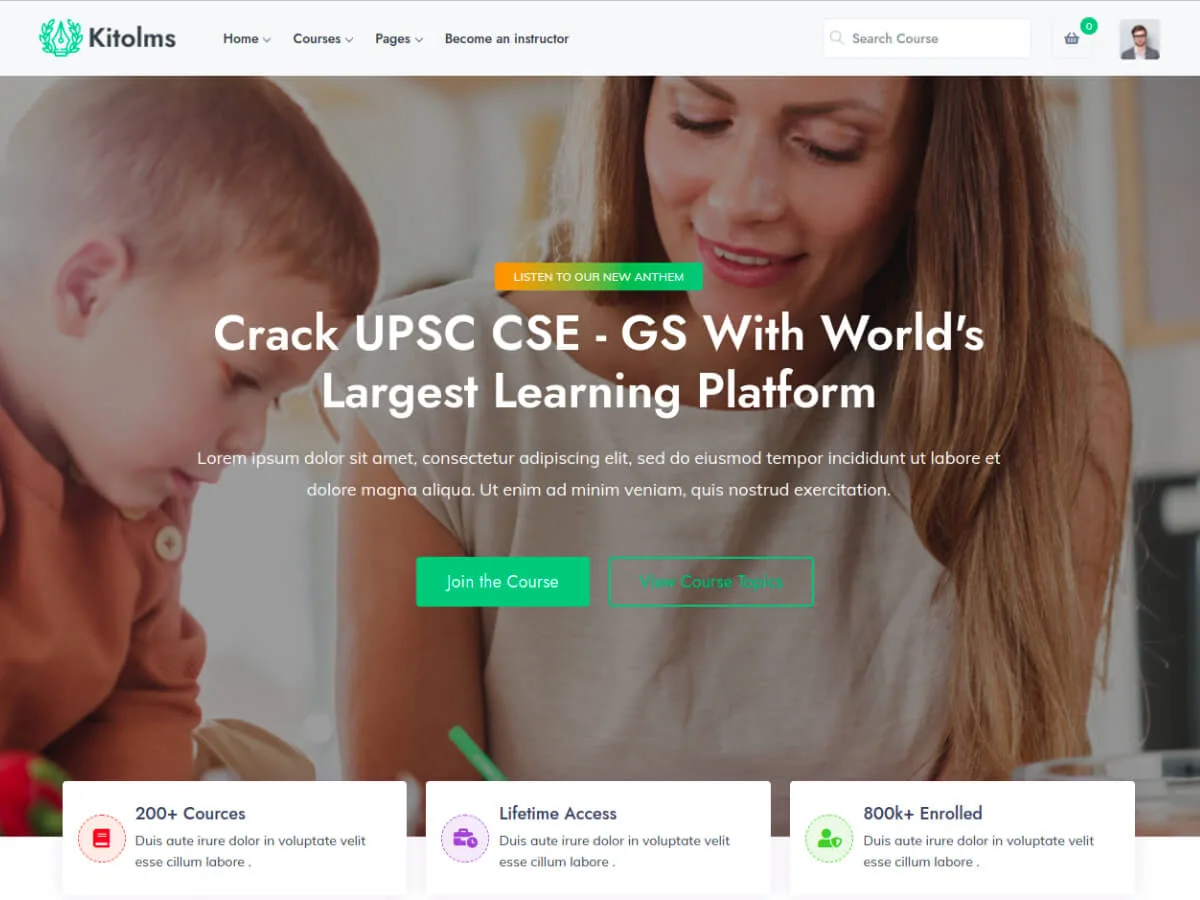 Kitolms web sitesi teması ile eğitim odaklı web sitesi tasarımı