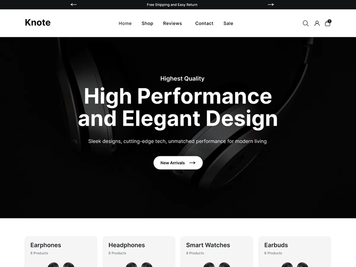 Knote web sitesi teması ile hızlı ve modern bir web sitesi görünümü