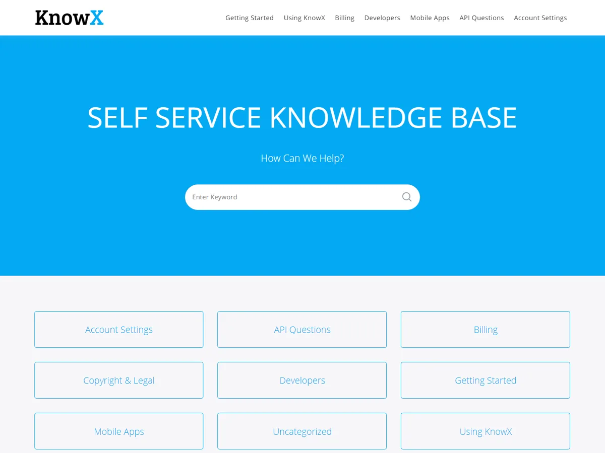 KnowX bilgi tabanı web sitesi teması önizlemesi