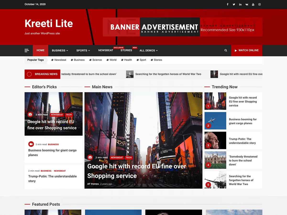 Kreeti Lite web sitesi teması önizlemesi