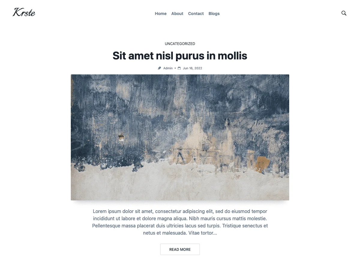 Krste web sitesi teması ile oluşturulmuş minimalist bir web sitesi görünümü