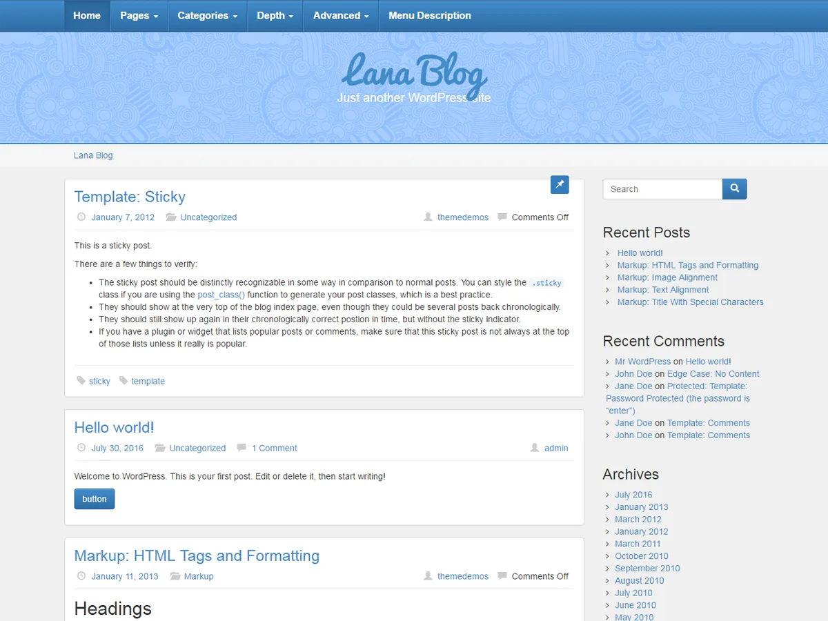Lana Blog web sitesi teması önizlemesi