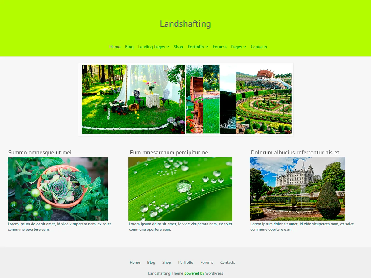 Landshafting web sitesi teması ile bahçe ve peyzaj odaklı bir web sitesi görünümü