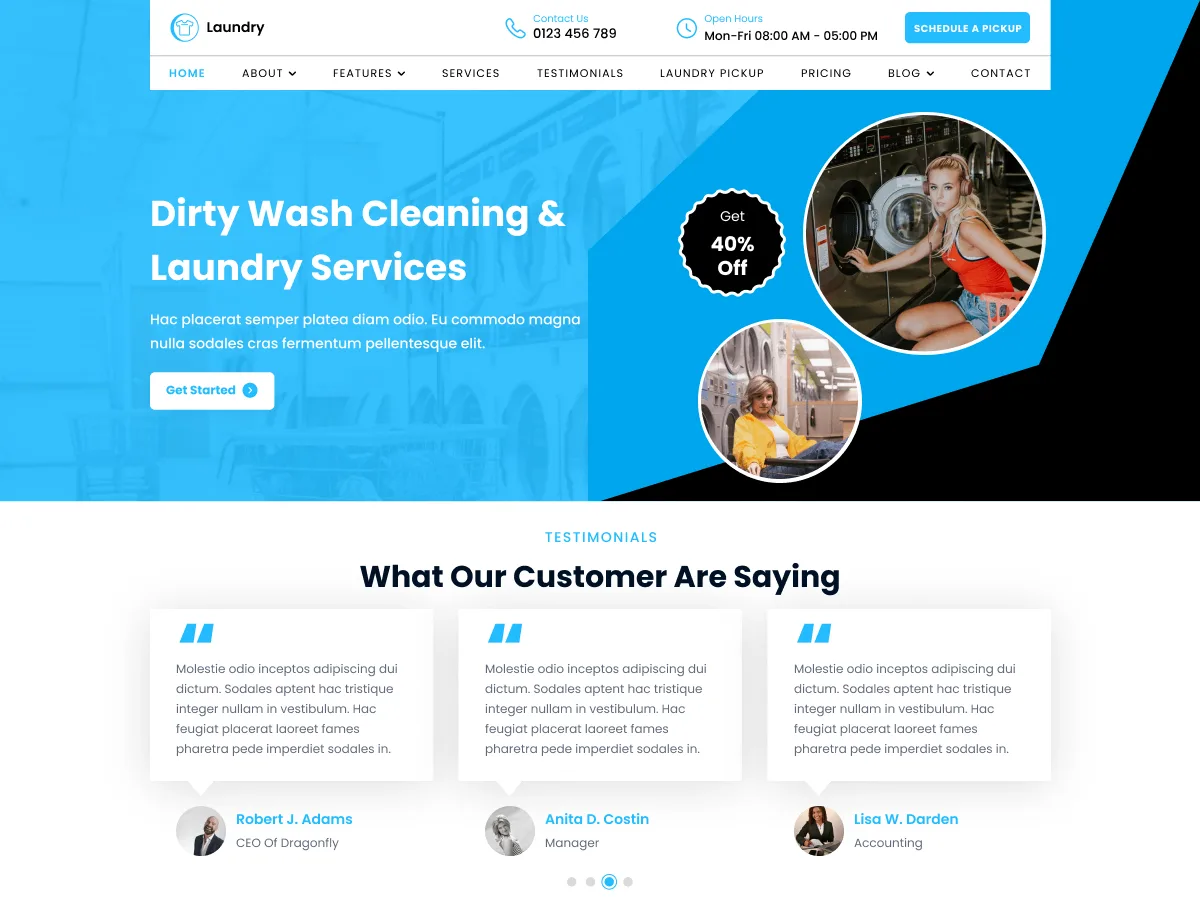 Laundry Cleaner web sitesi teması ile çamaşırhane işletmesi için profesyonel web sitesi tasarımı