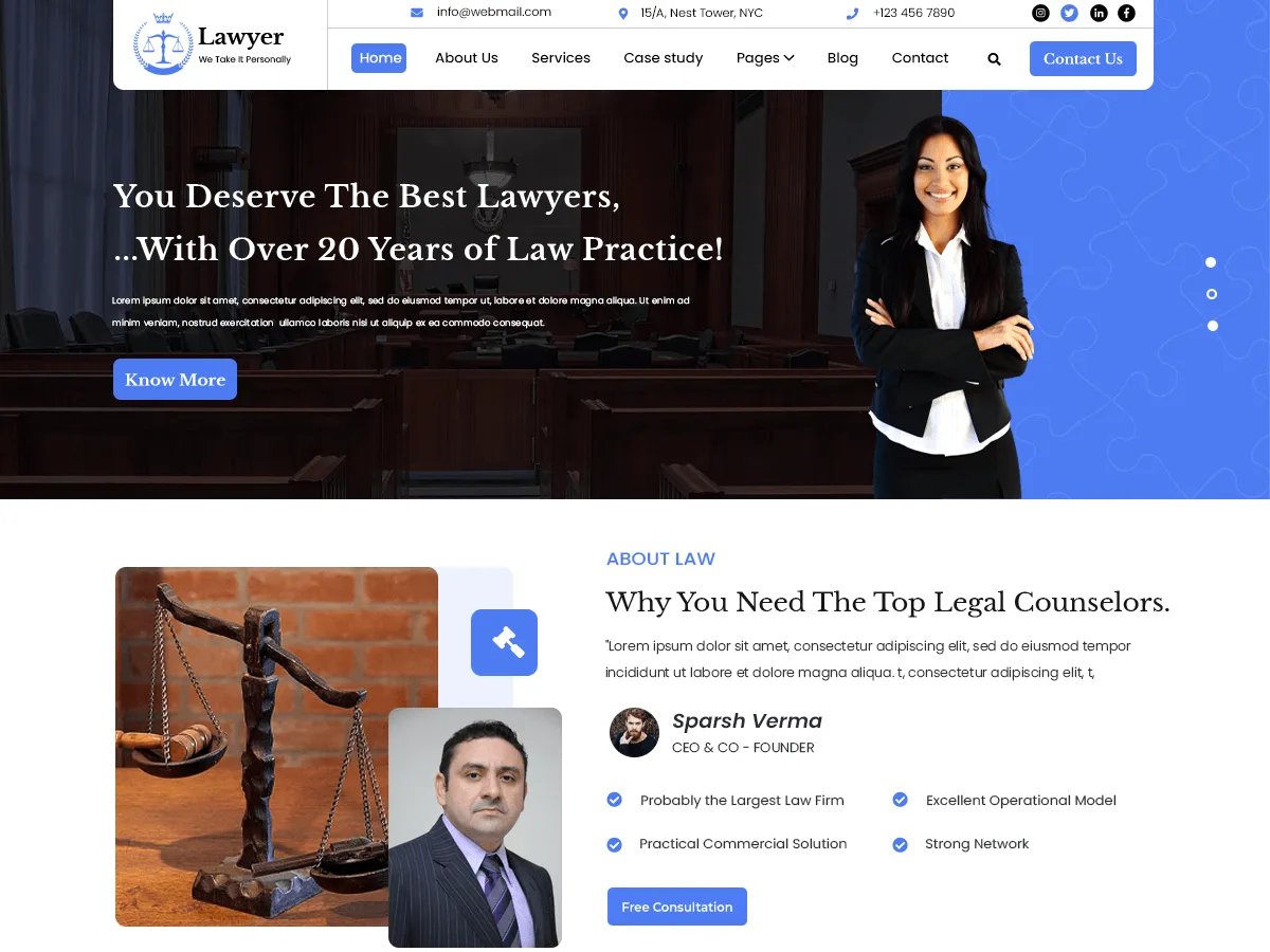 Law Advocate web sitesi teması önizlemesi