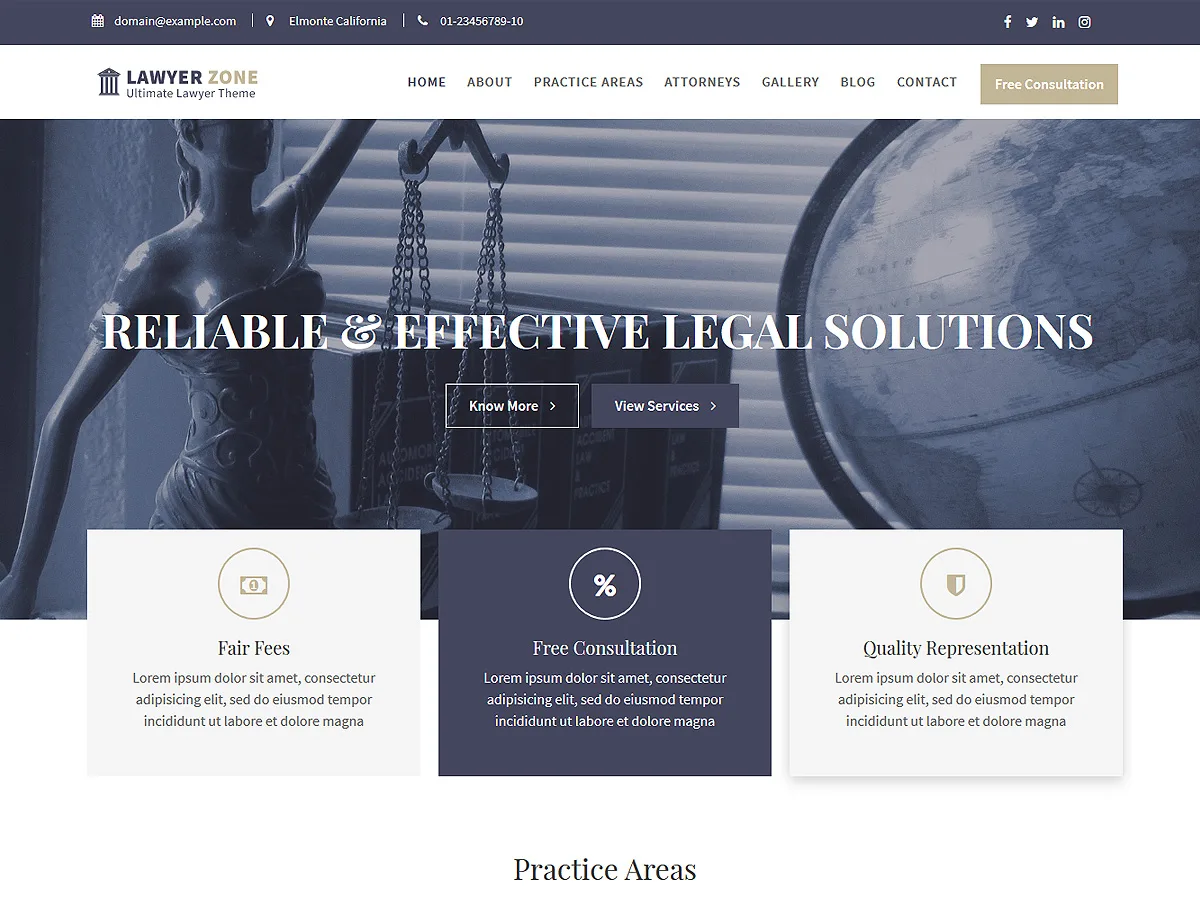 Lawyer Zone web sitesi teması önizlemesi