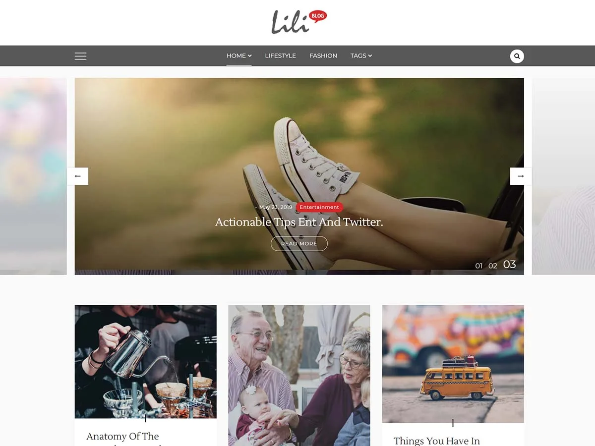 Lili Blog teması ile oluşturulmuş sade ve okunaklı bir blog görünümü