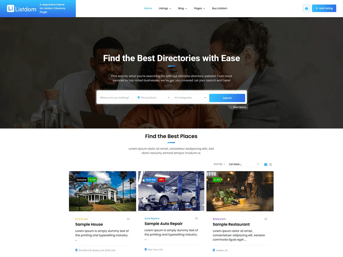 Listdomer web sitesi teması ile dizin ve ilan sitesi örneği
