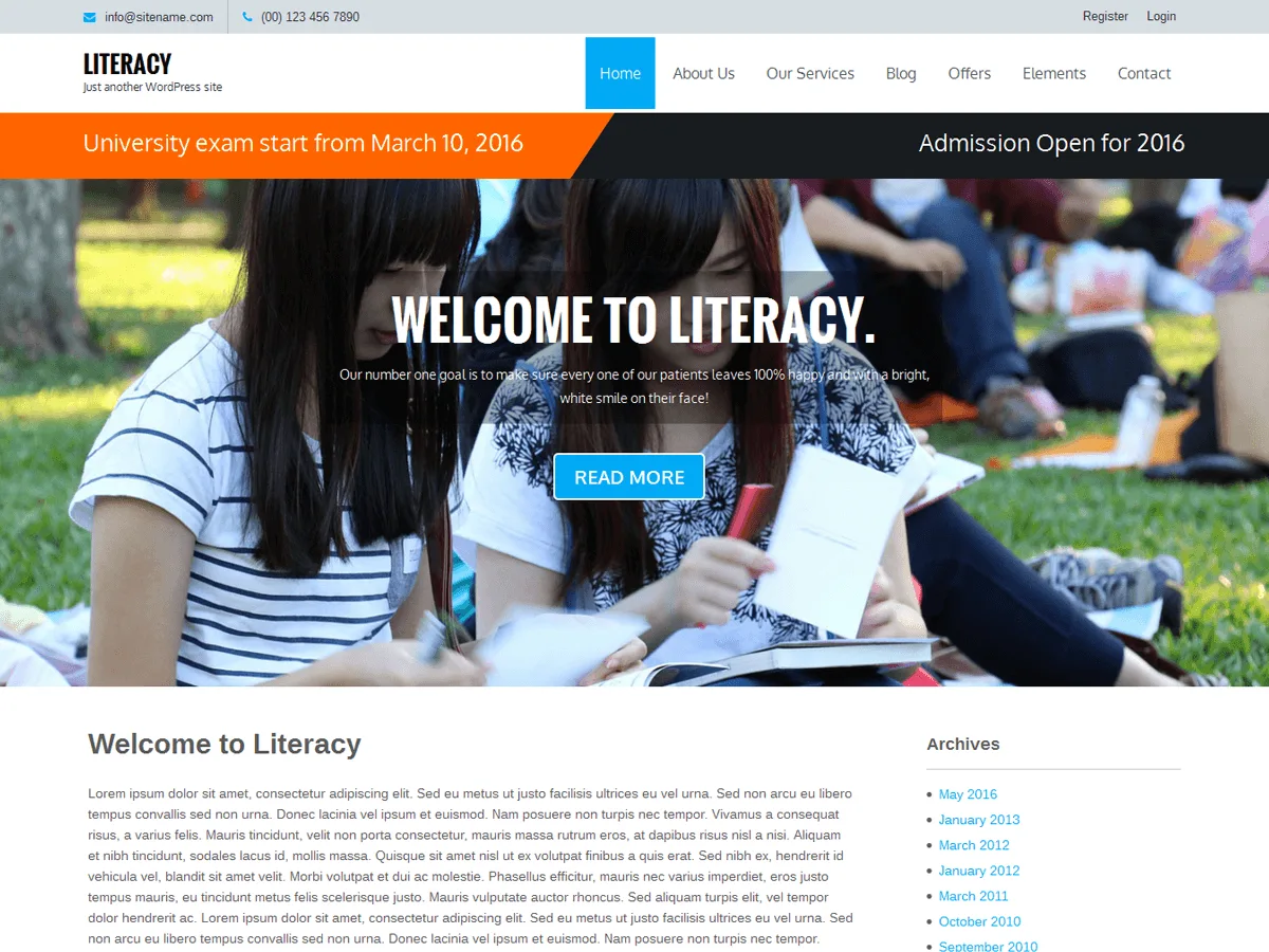 Literacy eğitim web sitesi teması önizlemesi