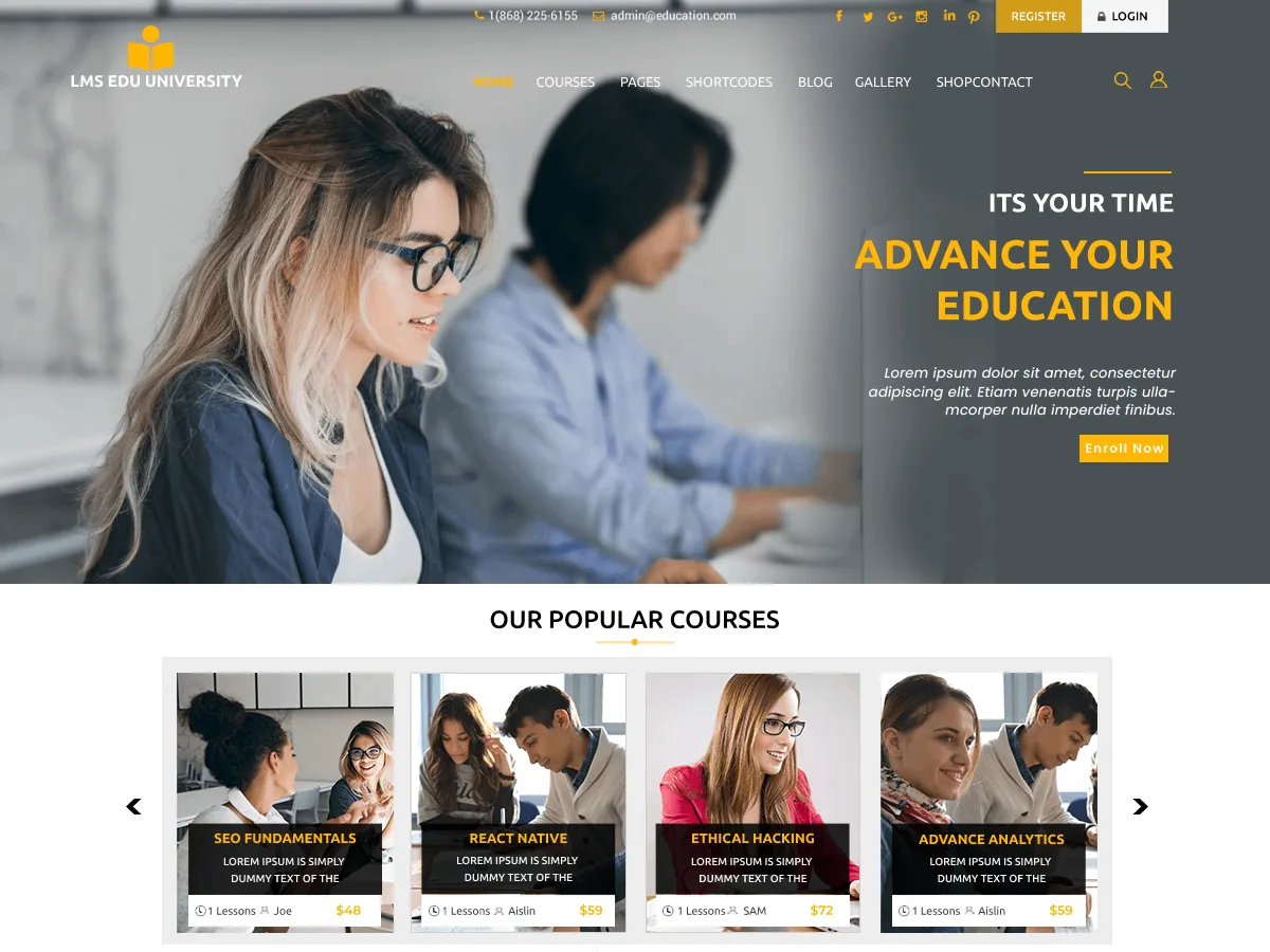 LMS Education University web sitesi teması önizlemesi