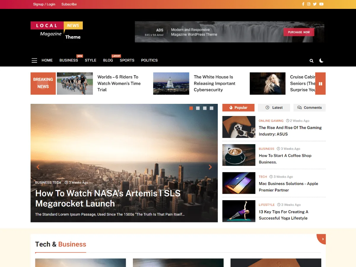 LocalNews web sitesi teması ile haber sitesi görünümü