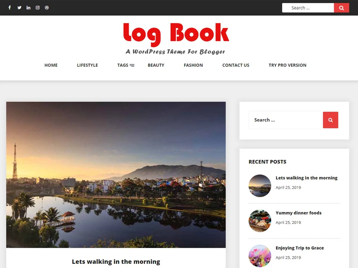 Log Book web sitesi teması ile oluşturulmuş sade bir blog görünümü