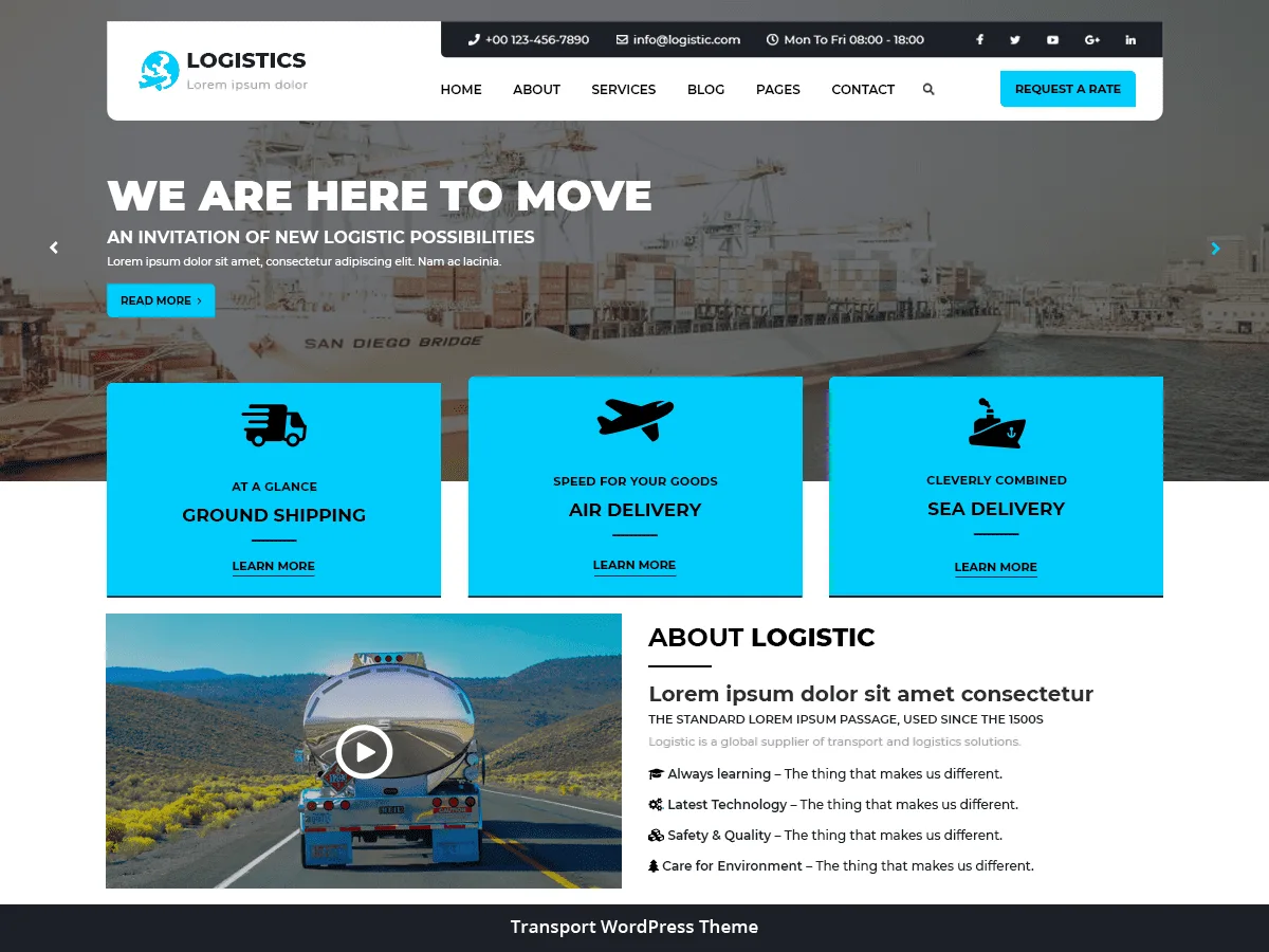 Logistic Transport teması ile lojistik web sitesi tasarımı
