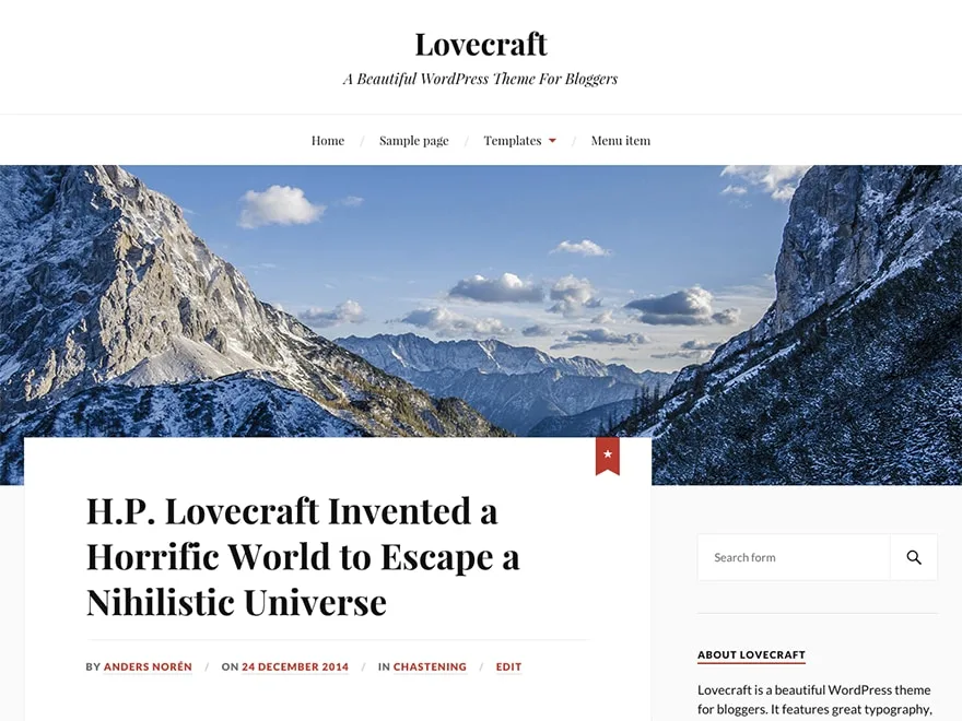Lovecraft web sitesi teması önizlemesi