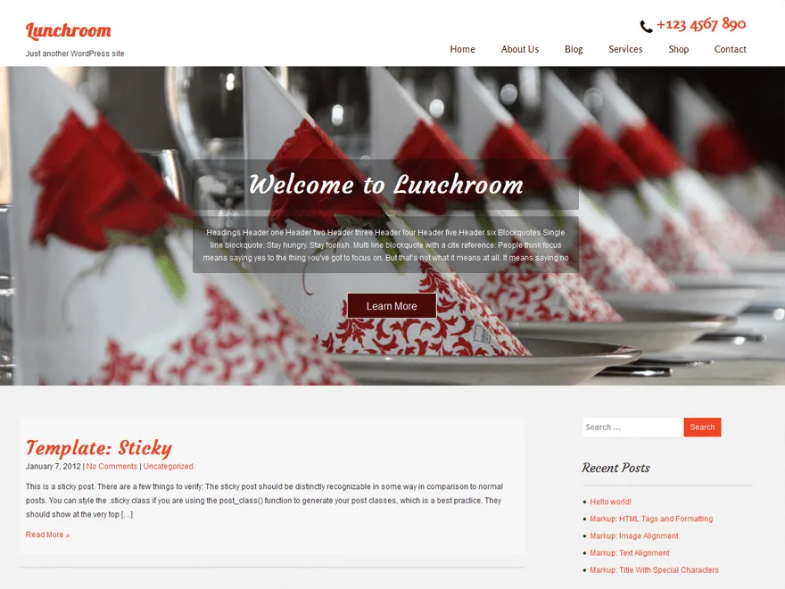 Lunchroom web sitesi teması önizlemesi