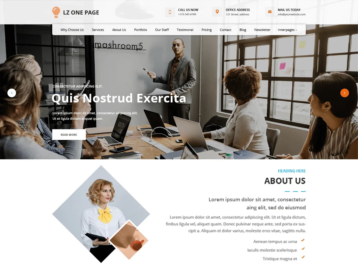 LZ One Page tek sayfa web sitesi teması önizlemesi