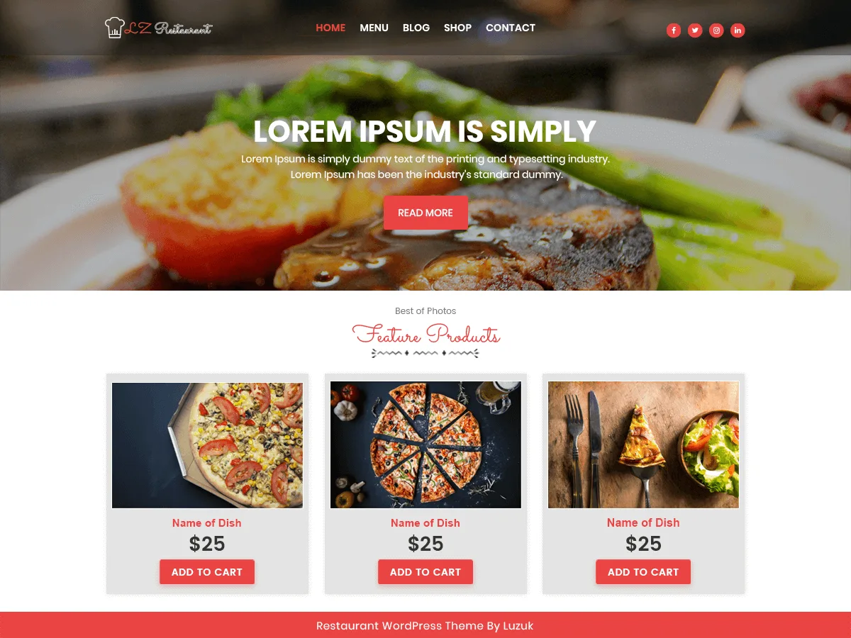 lzrestaurant web sitesi teması ile restoran web sitesi görünümü