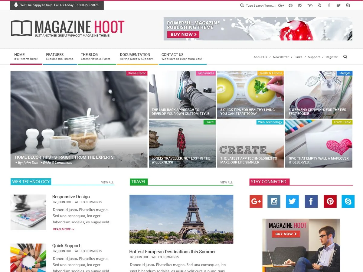 Magazine Hoot WordPress theme homepage preview