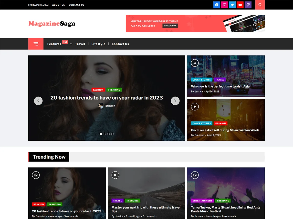 Magazine Saga web sitesi teması önizlemesi