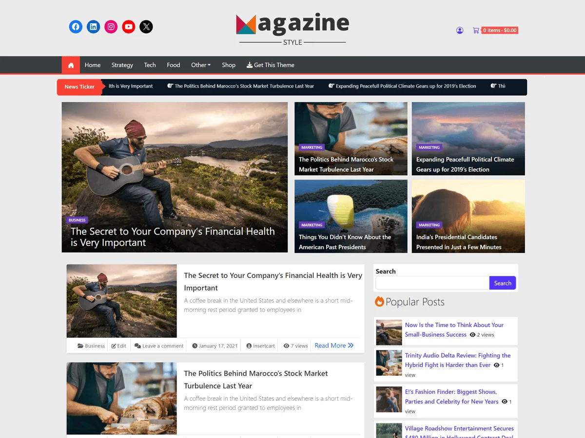Magazine Style web sitesi teması önizlemesi