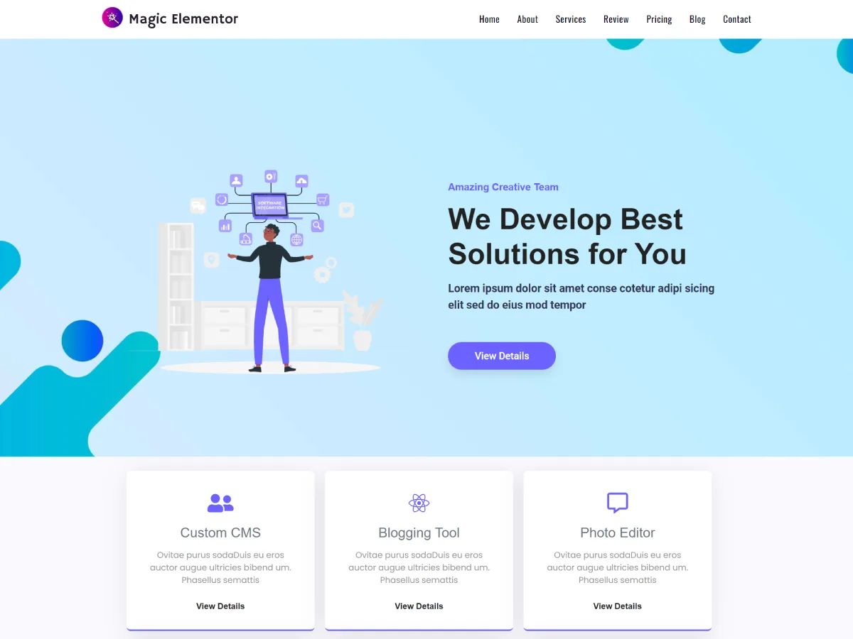 Magic Elementor web sitesi teması ile tasarlanmış modern bir web sitesi görünümü