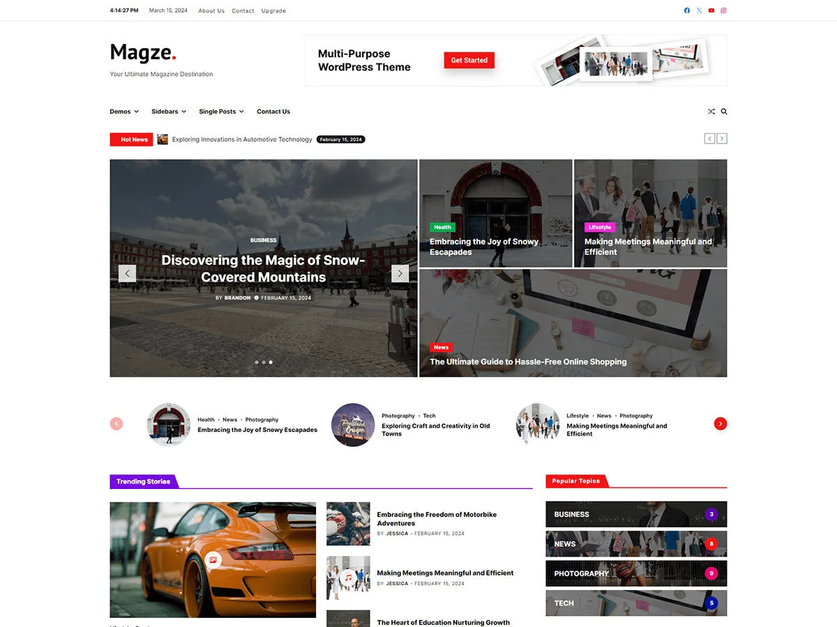 Magze web sitesi temasının modern dergi tasarımı