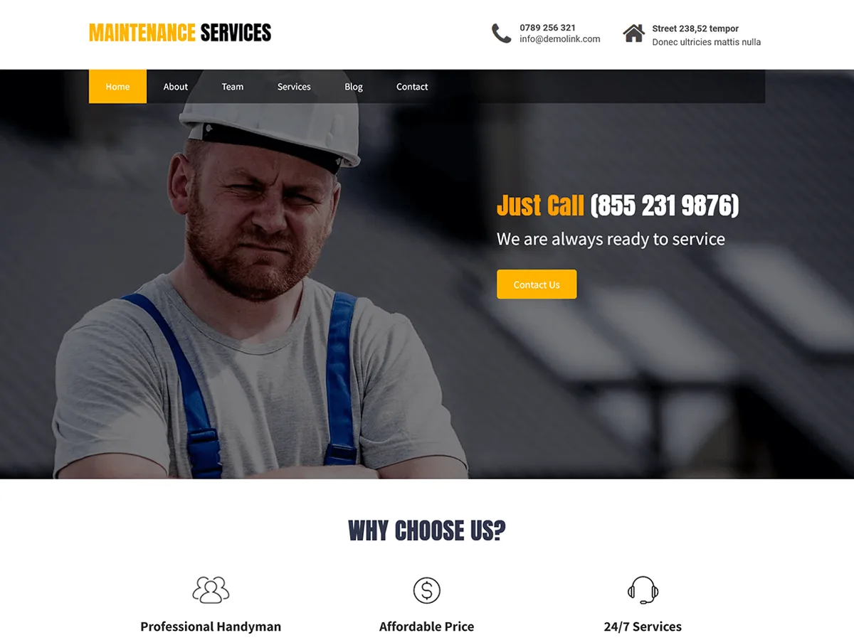Maintenance Services web sitesi teması önizlemesi