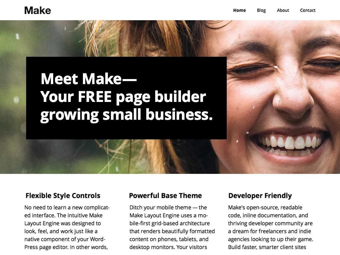 Make web sitesi teması ile oluşturulmuş örnek bir web sitesi görünümü