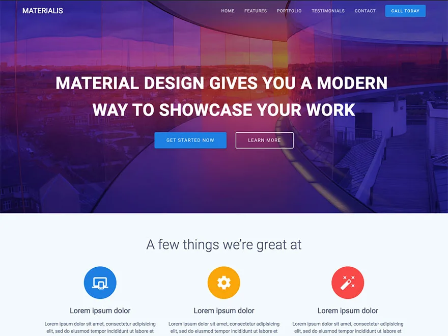 Materialis web sitesi teması önizlemesi