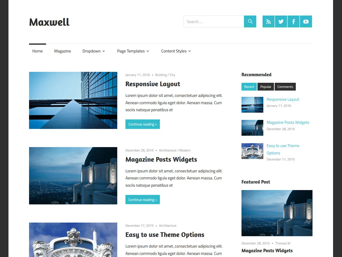 Maxwell web sitesi temasının dergi düzeni önizlemesi