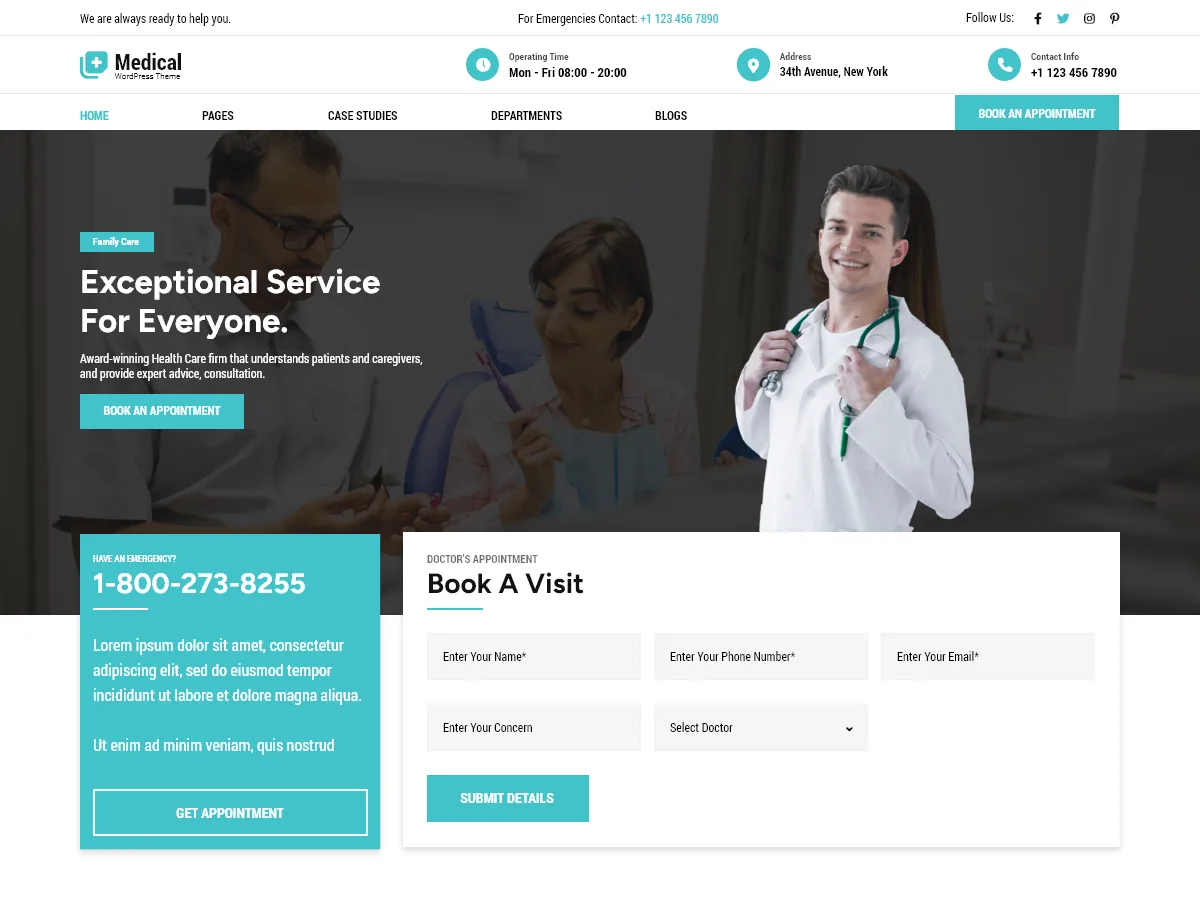Medical Clinic Center web sitesi teması ile sağlık kurumu web sitesi tasarımı