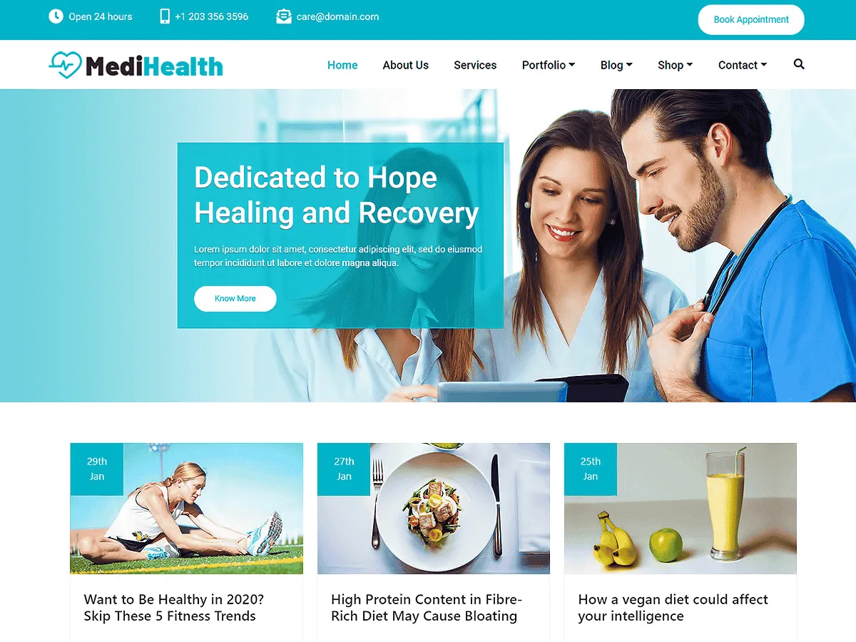MediHealth web sitesi teması ile sağlık kurumu web sitesi tasarımı