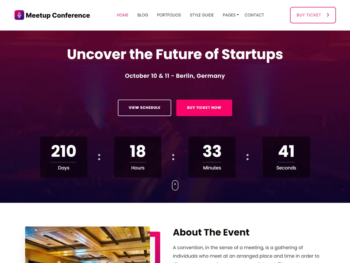 Meetup Conference web sitesi teması önizlemesi