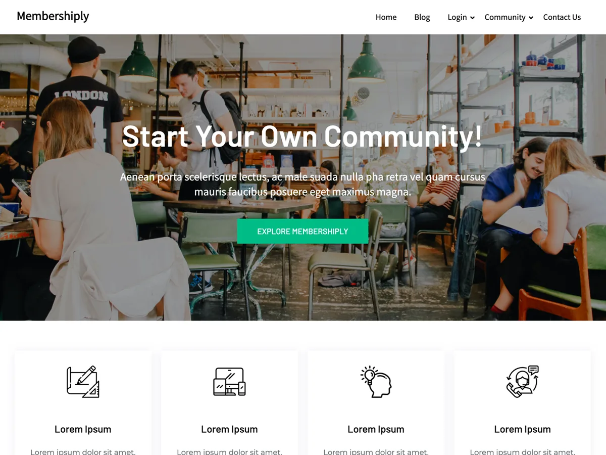 Membershiply web sitesi teması ile topluluk ve üyelik sitesi tasarımı