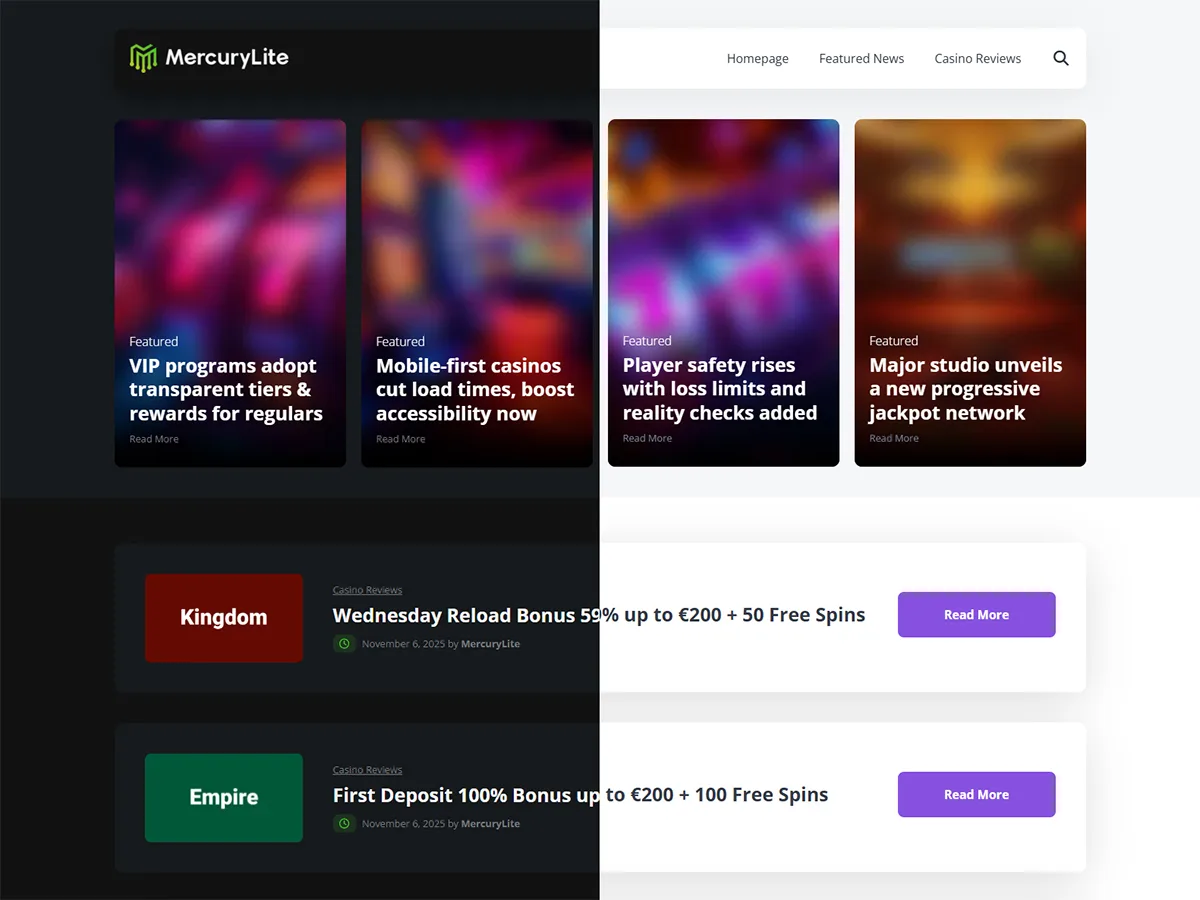 MercuryLite web sitesi teması önizlemesi