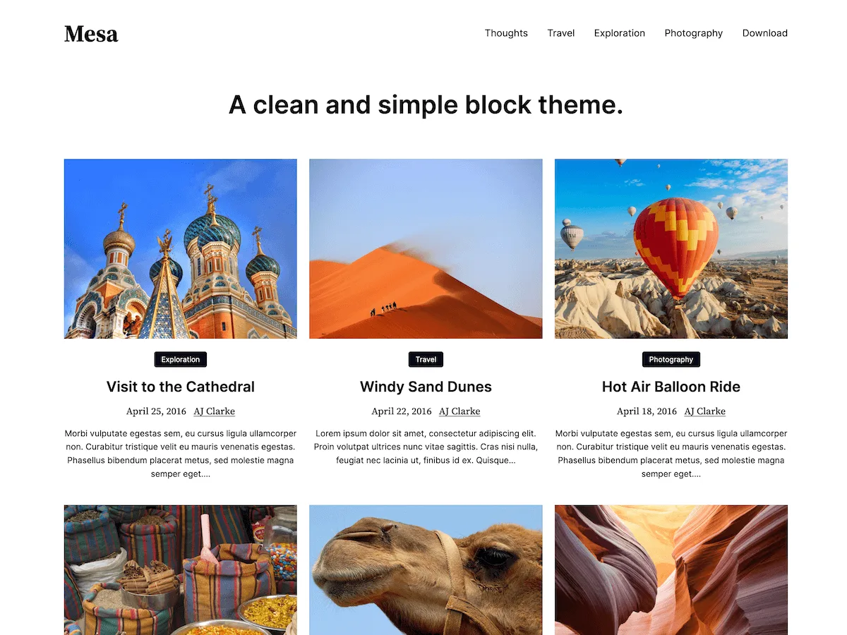 Mesa WPEX blog teması önizlemesi