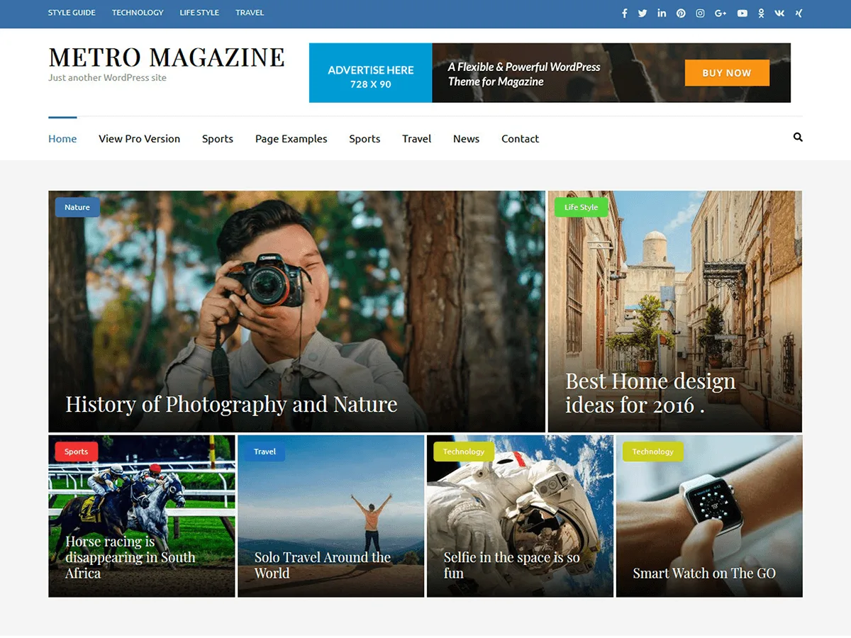 Metro Magazine web sitesi teması önizlemesi