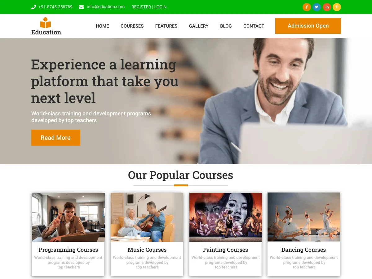 Minimal Education eğitim web sitesi teması önizlemesi