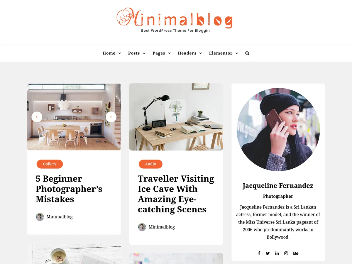 MinimalBlog web sitesi teması önizlemesi