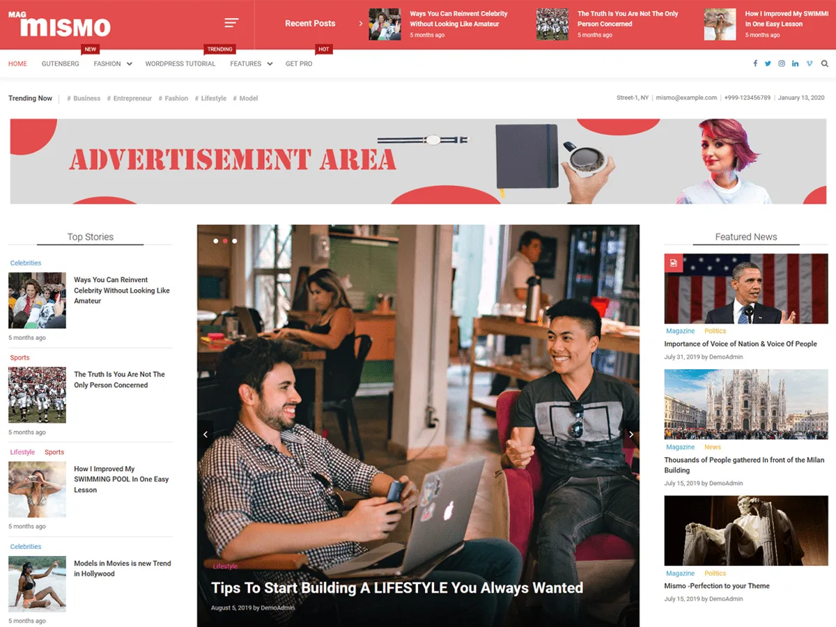 Mismo web sitesi teması önizlemesi