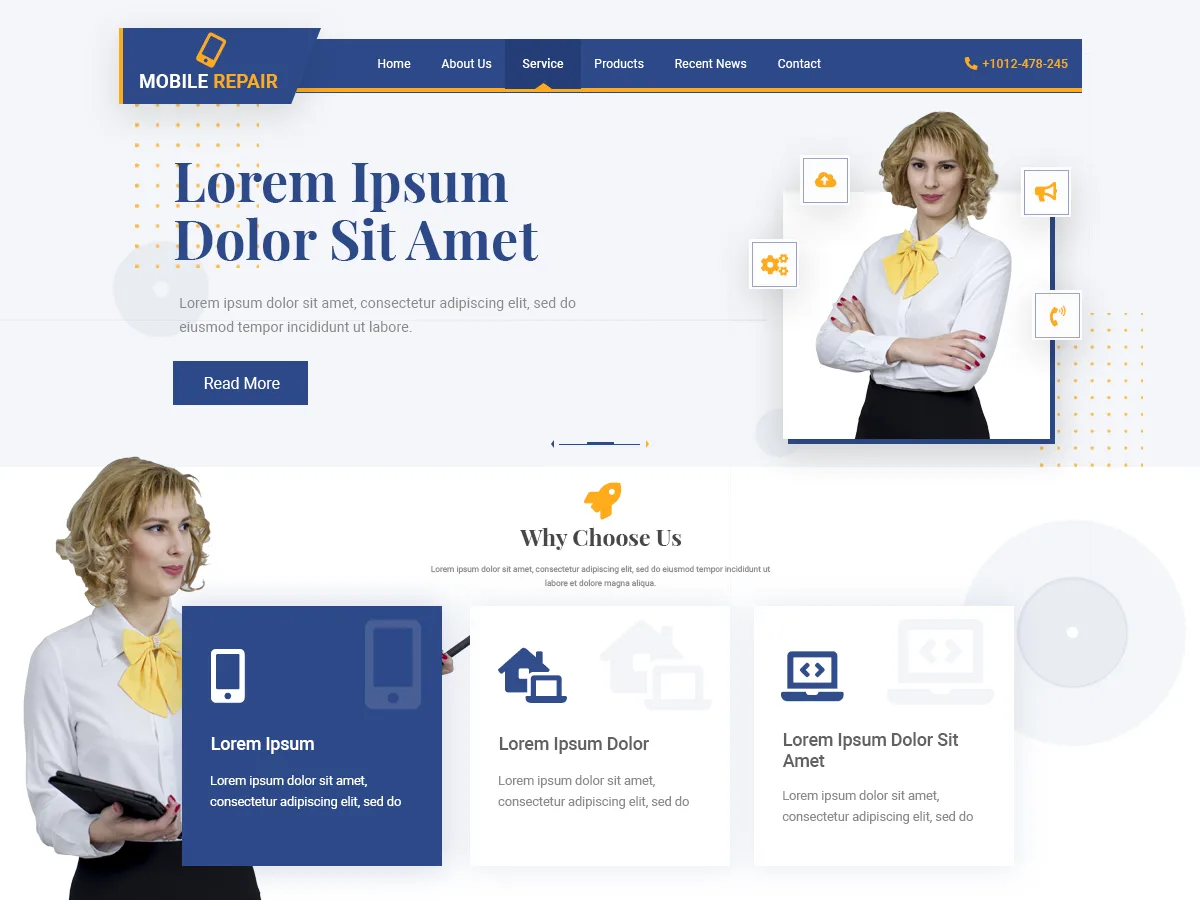Mobile Repair web sitesi temasının örnek görünümü