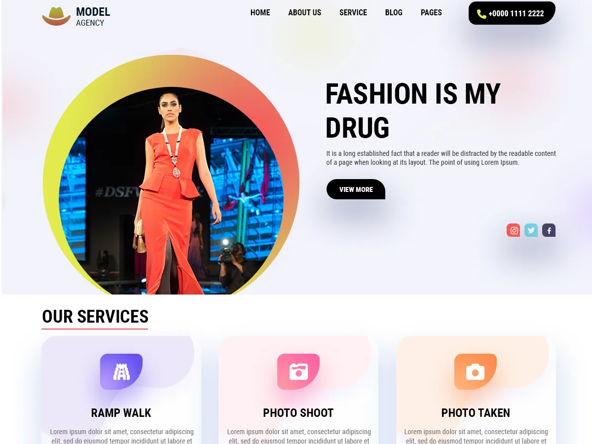 Model Agency web sitesi teması ile model ajansı web sitesi görünümü