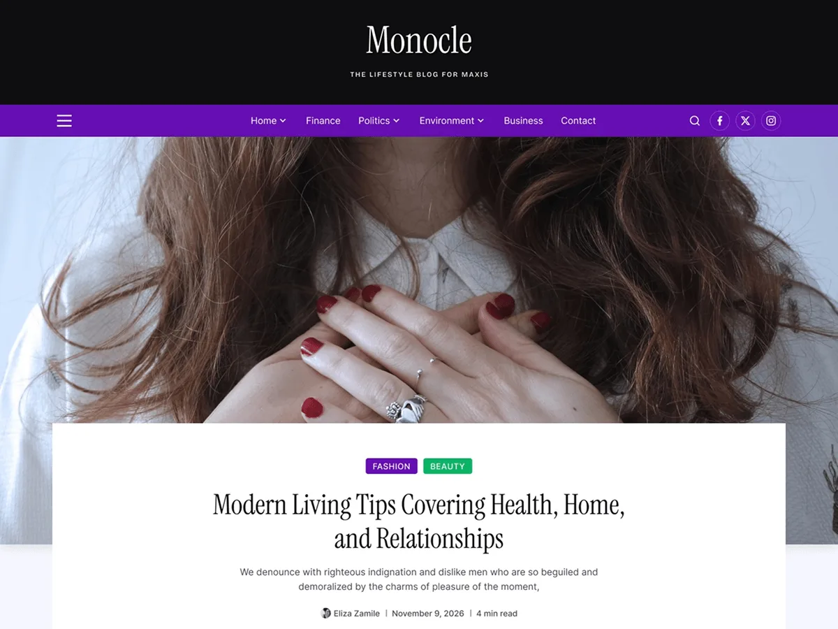 Monocle web sitesi teması önizlemesi